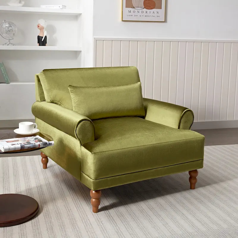 Modern 37.8 Velvet Accent chair with Ergonomic Lumbar Support and Vintage Roman Column Legs