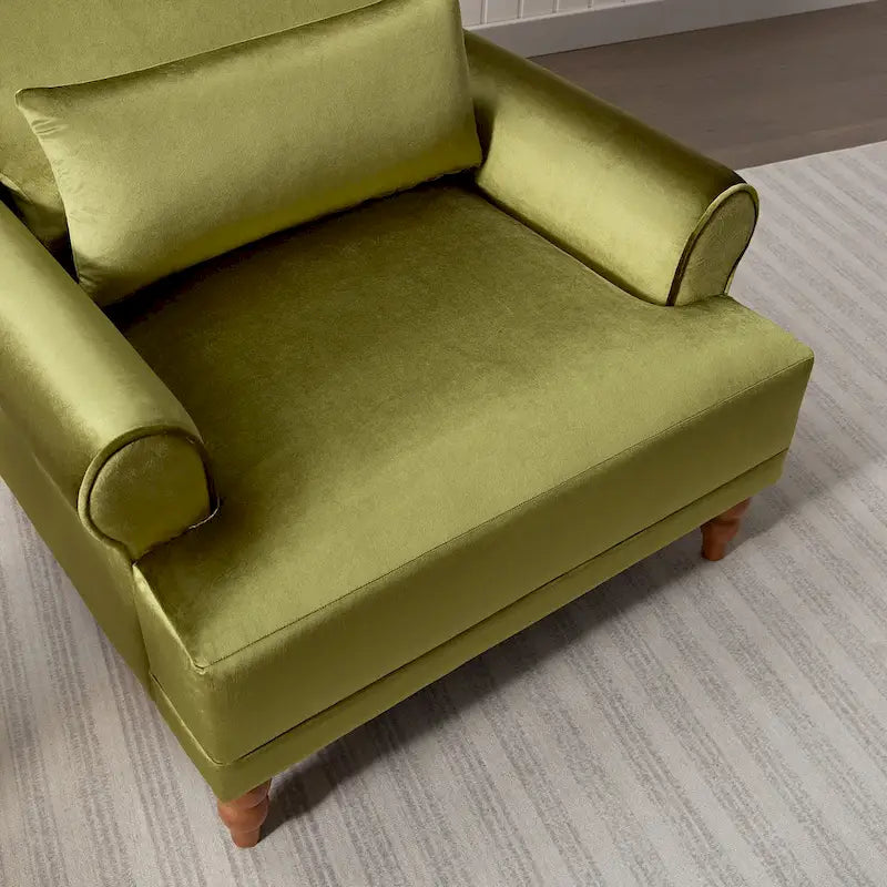 Modern 37.8 Velvet Accent chair with Ergonomic Lumbar Support and Vintage Roman Column Legs