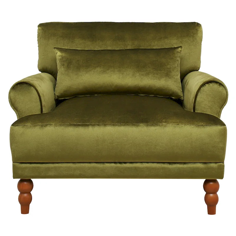 Modern 37.8 Velvet Accent chair with Ergonomic Lumbar Support and Vintage Roman Column Legs