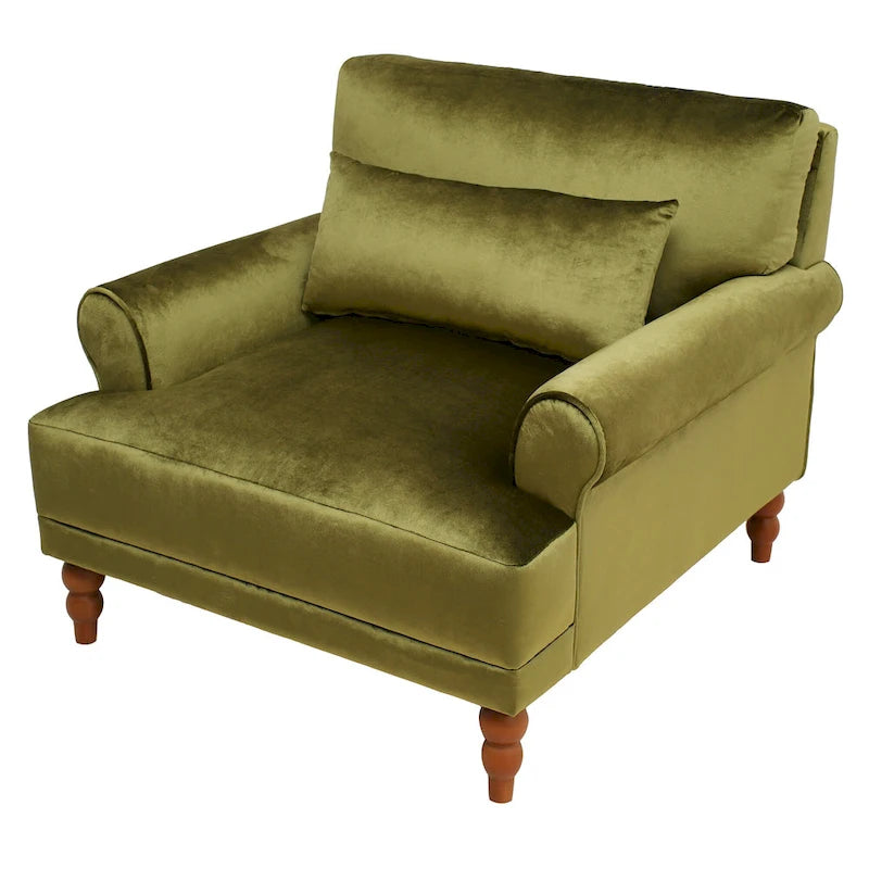 Modern 37.8 Velvet Accent chair with Ergonomic Lumbar Support and Vintage Roman Column Legs