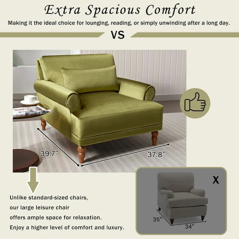 Modern 37.8 Velvet Accent chair with Ergonomic Lumbar Support and Vintage Roman Column Legs