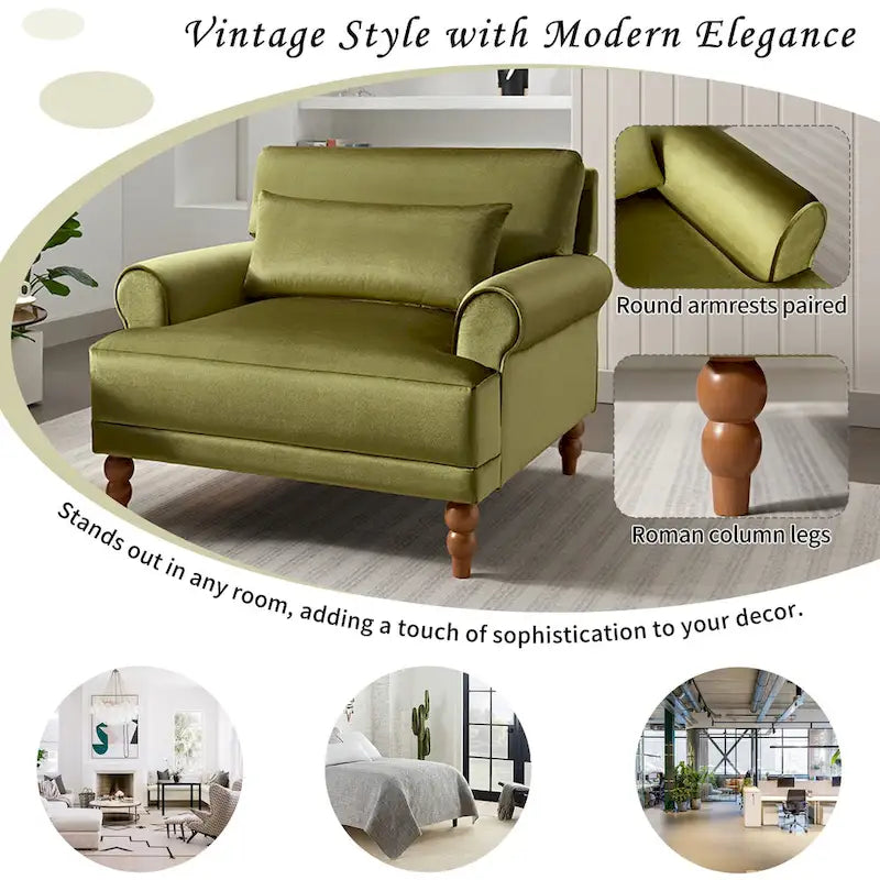 Modern 37.8 Velvet Accent chair with Ergonomic Lumbar Support and Vintage Roman Column Legs
