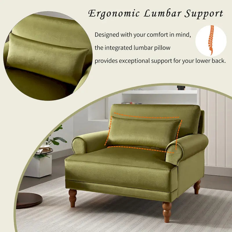 Modern 37.8 Velvet Accent chair with Ergonomic Lumbar Support and Vintage Roman Column Legs