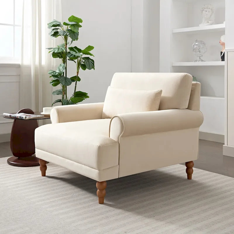Modern 37.8 Velvet Accent chair with Ergonomic Lumbar Support and Vintage Roman Column Legs