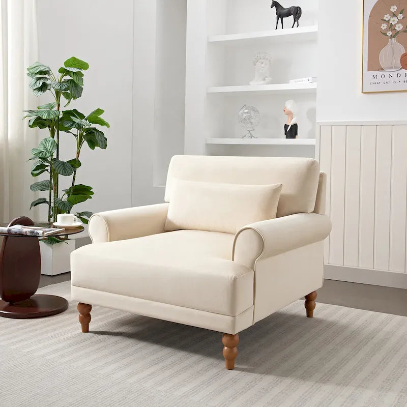 Modern 37.8 Velvet Accent chair with Ergonomic Lumbar Support and Vintage Roman Column Legs