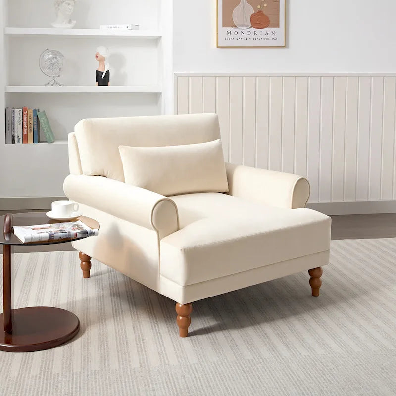 Modern 37.8 Velvet Accent chair with Ergonomic Lumbar Support and Vintage Roman Column Legs