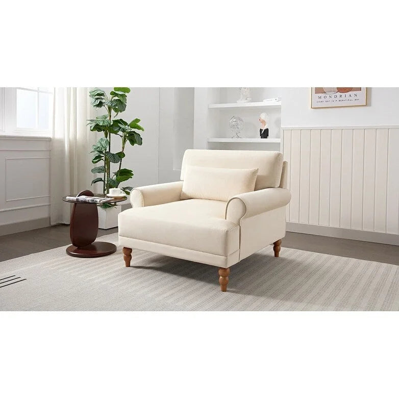 Modern 37.8 Velvet Accent chair with Ergonomic Lumbar Support and Vintage Roman Column Legs