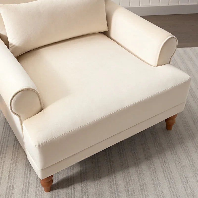 Modern 37.8 Velvet Accent chair with Ergonomic Lumbar Support and Vintage Roman Column Legs