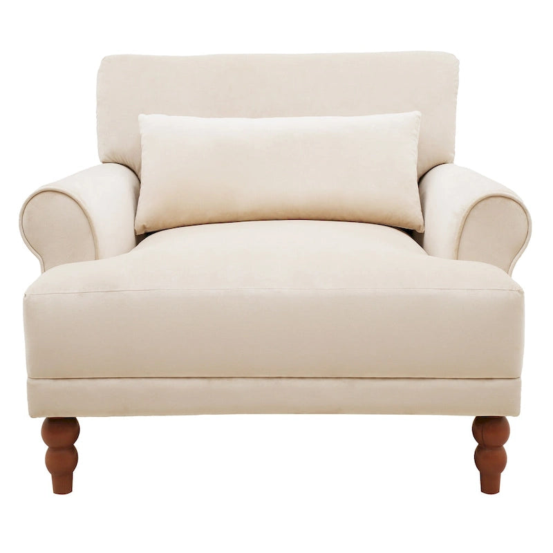 Modern 37.8 Velvet Accent chair with Ergonomic Lumbar Support and Vintage Roman Column Legs