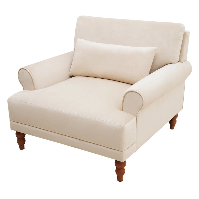 Modern 37.8 Velvet Accent chair with Ergonomic Lumbar Support and Vintage Roman Column Legs