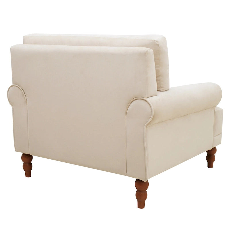 Modern 37.8 Velvet Accent chair with Ergonomic Lumbar Support and Vintage Roman Column Legs