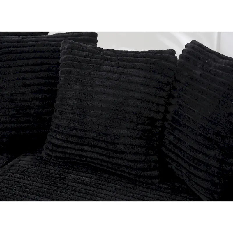 Black 111 Corduroy Upholstered L-Shaped Sectional Sofa with Oversized Right Chaise Longue and 8 Throw Pillows