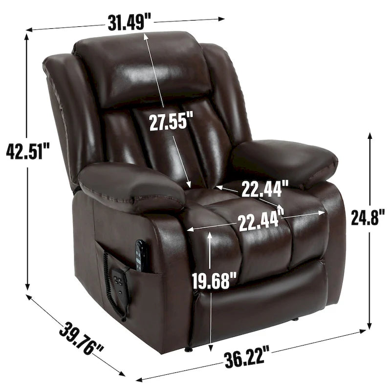 Medium-Sized Electric Power Lift Recliner Chair in Genuine Leather with Dual Motors, 8-Point Massage, Lumbar Heating