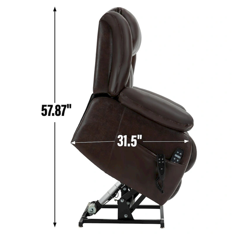 Medium-Sized Electric Power Lift Recliner Chair in Genuine Leather with Dual Motors, 8-Point Massage, Lumbar Heating