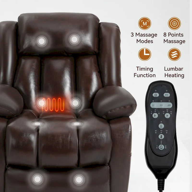 Medium-Sized Electric Power Lift Recliner Chair in Genuine Leather with Dual Motors, 8-Point Massage, Lumbar Heating