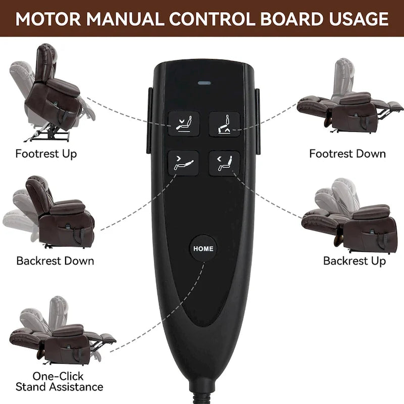 Medium-Sized Electric Power Lift Recliner Chair in Genuine Leather with Dual Motors, 8-Point Massage, Lumbar Heating