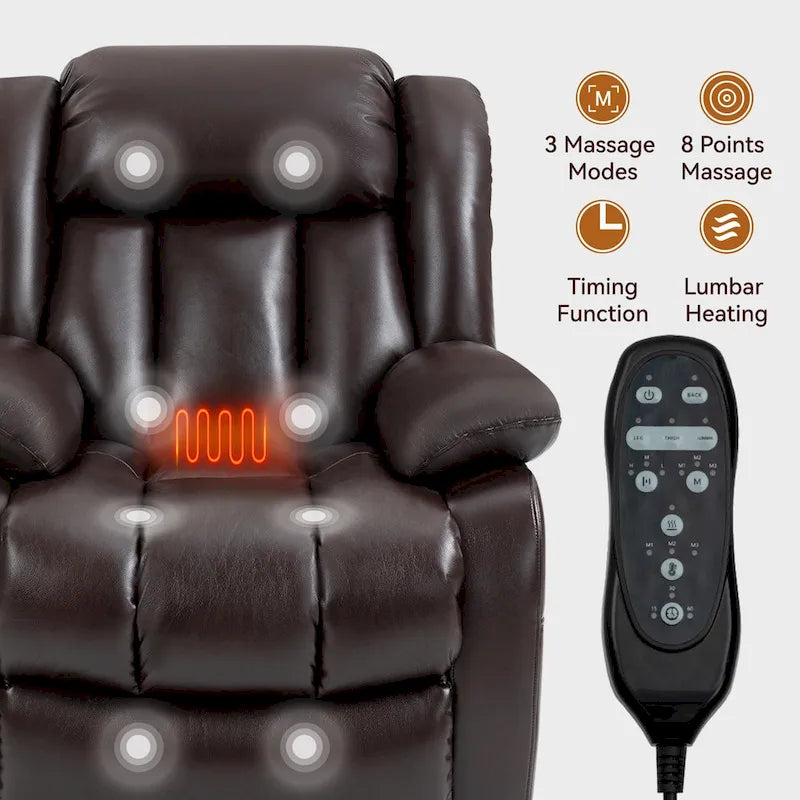Medium-Sized Electric Power Lift Recliner Chair in Genuine Leather with Dual Motors, 8-Point Massage, Lumbar Heating