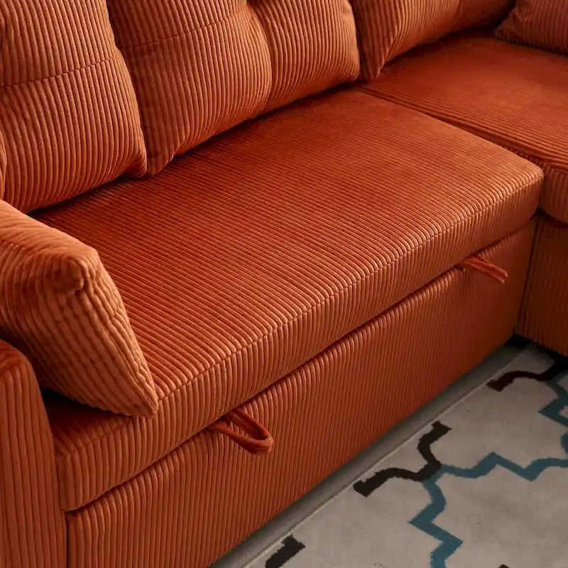 Orange 81.1 L-Shaped Fabric Sofa: Reversible Chaise, Storage, Solid Wood Frame, and Foam Seating