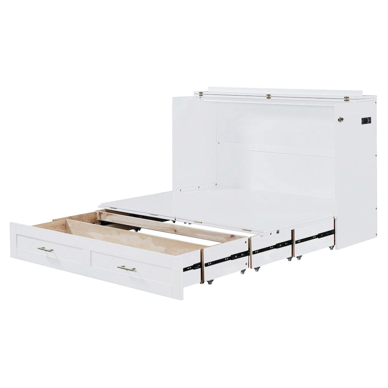 Wooden Loft Bed with Upholstered Storage Shelf and Desk