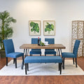 Industrial Style 6-Piece Dining Set with Rectangular Table, 4 Linen Upholstered Chairs and Bench