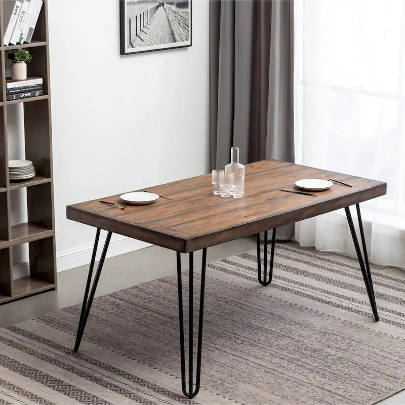 Industrial Style 6-Piece Dining Set with Rectangular Table, 4 Linen Upholstered Chairs and Bench