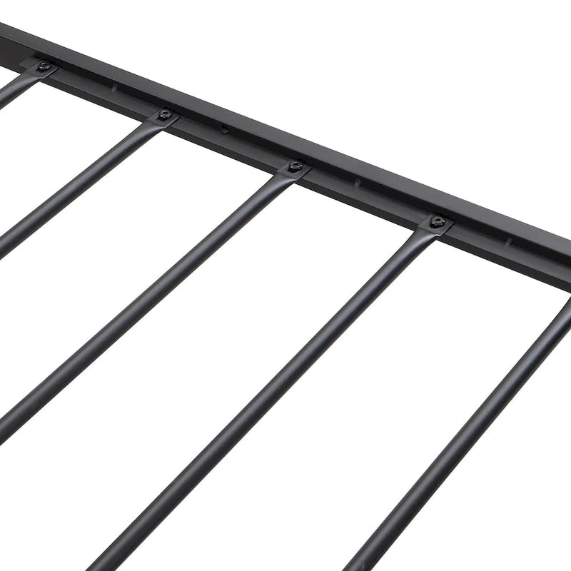 Black+Grey Full Size Metal Bed with Upholstered Storage Headboard and USB