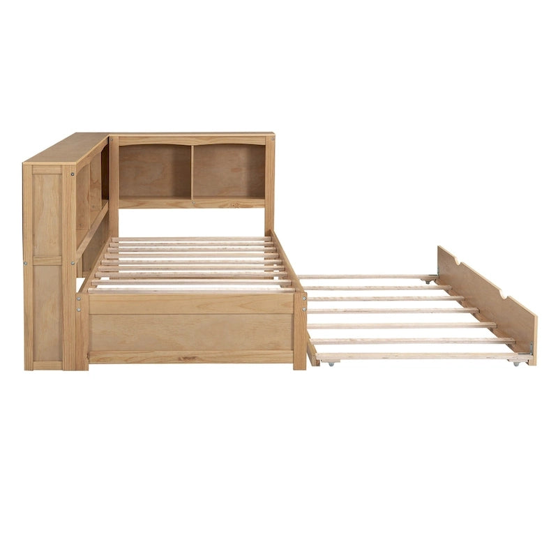 Twin Wooden Daybed with Trundle, Cabinets, and Charging Stations