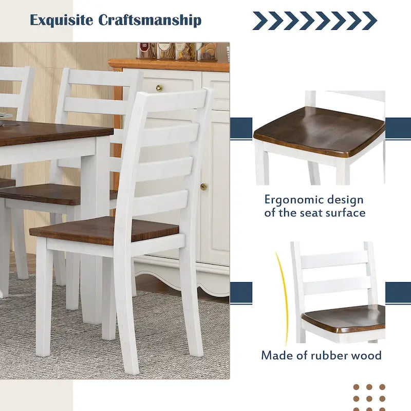 Walnut 6-Piece Wooden Dining Table Set with 4 Ergonomic Chairs & Bench
