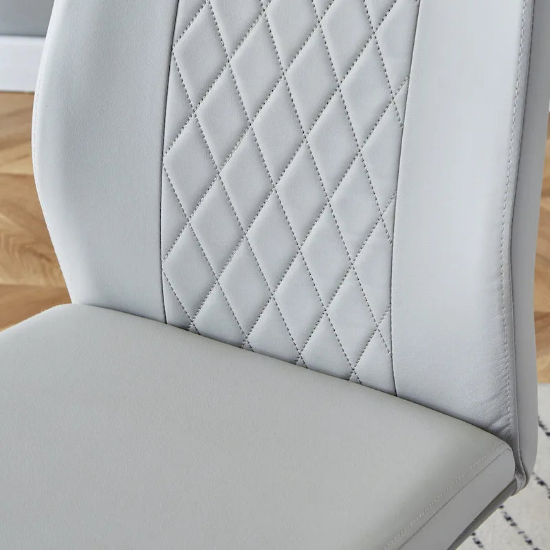 Modern Tempered Glass Dining Table Set with U-shaped Marble Pattern Base and PU Upholstered Chairs