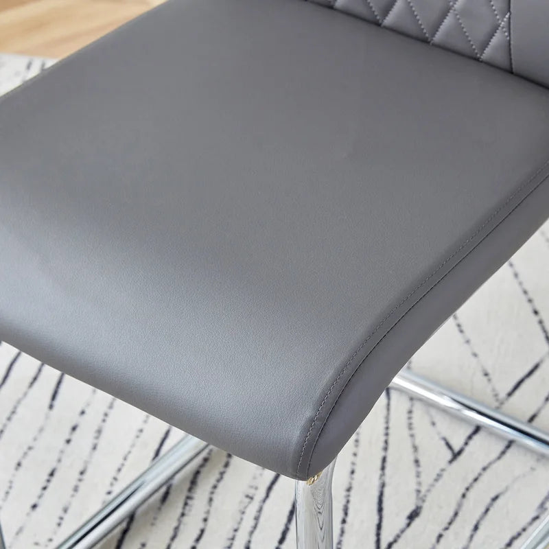 Modern Tempered Glass Dining Table Set with U-shaped Marble Pattern Base and PU Upholstered Chairs