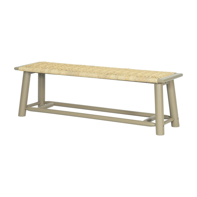 Farmhouse Modern Solid Wood Rattan Bench - 59 Inch Indoor & Covered Outdoor Bench Multi-Functional Design