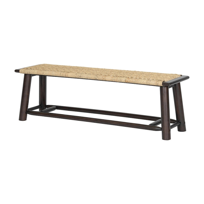 Farmhouse Modern Solid Wood Rattan Bench - 59 Inch Indoor & Covered Outdoor Bench Multi-Functional Design