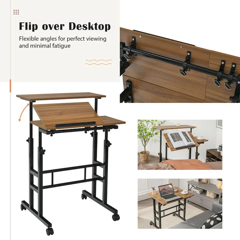 Gymax Mobile Stand up Desk Adjustable Computer Desk Tilting
