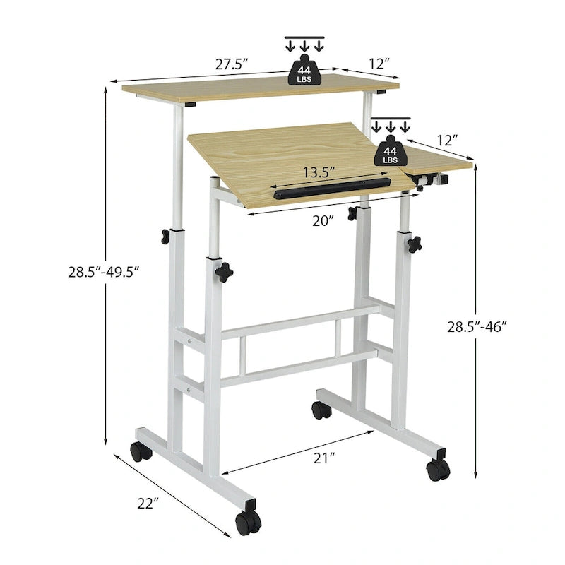 Gymax Mobile Stand up Desk Adjustable Computer Desk Tilting