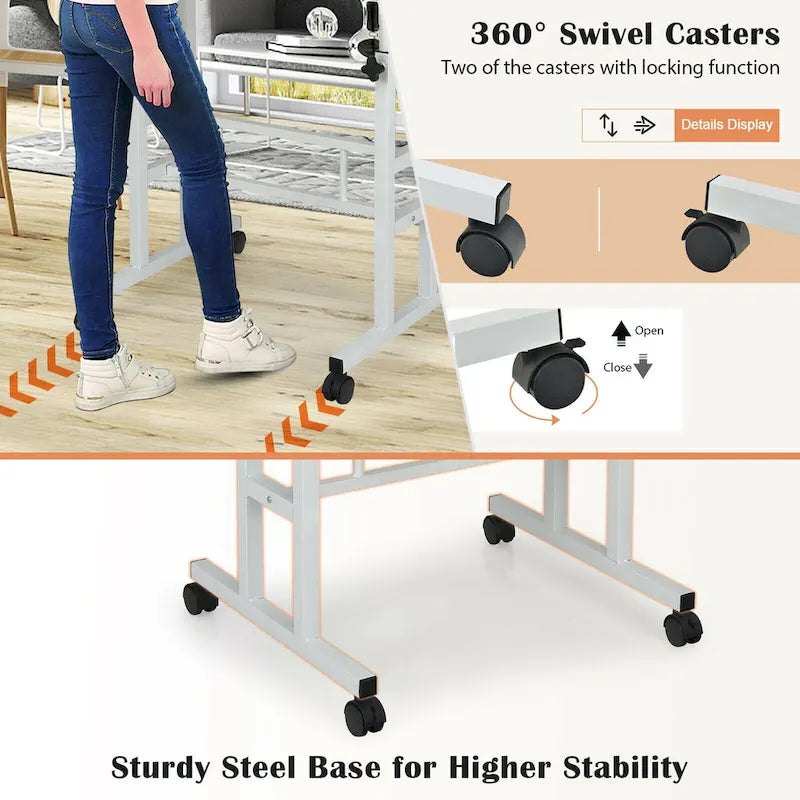 Gymax Mobile Stand up Desk Adjustable Computer Desk Tilting
