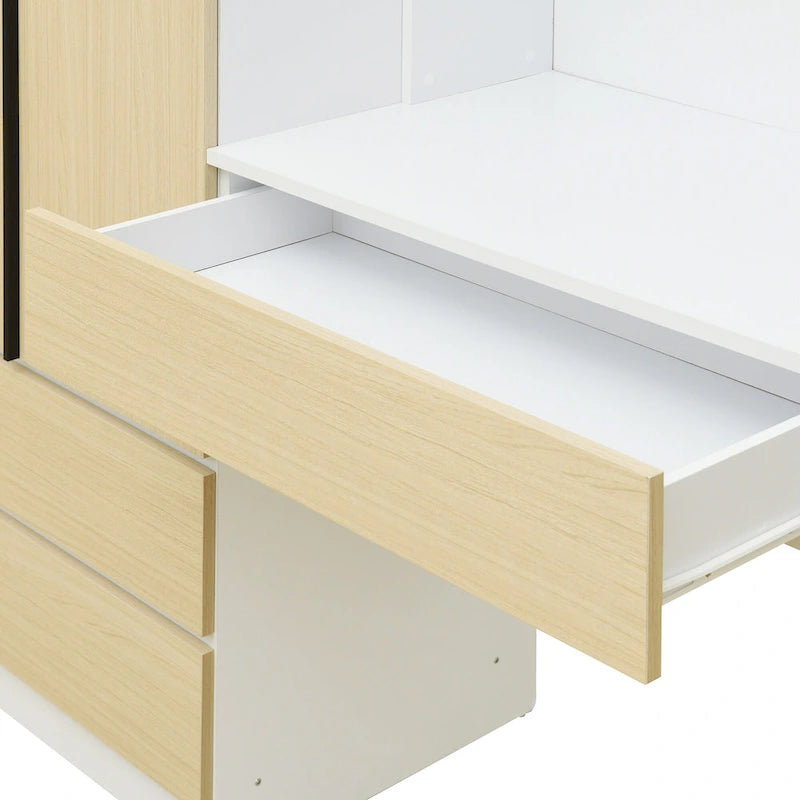 3-Door Wooden Storage Desk Wardrobe for Bedroom with Shelves and 3 Drawers