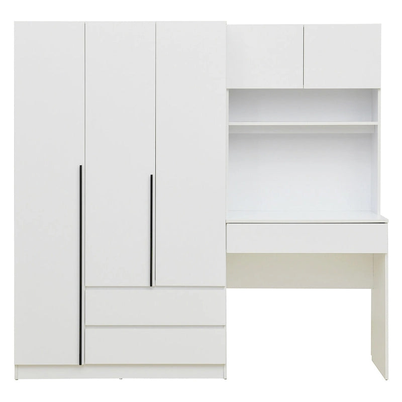3-Door Wooden Storage Desk Wardrobe for Bedroom with Shelves and 3 Drawers