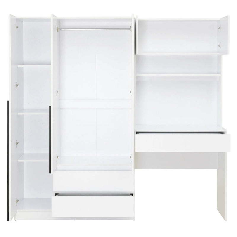 3-Door Wooden Storage Desk Wardrobe for Bedroom with Shelves and 3 Drawers