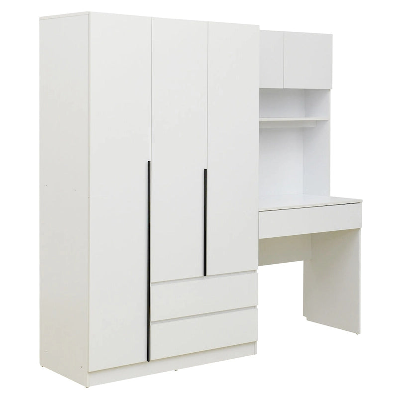 3-Door Wooden Storage Desk Wardrobe for Bedroom with Shelves and 3 Drawers