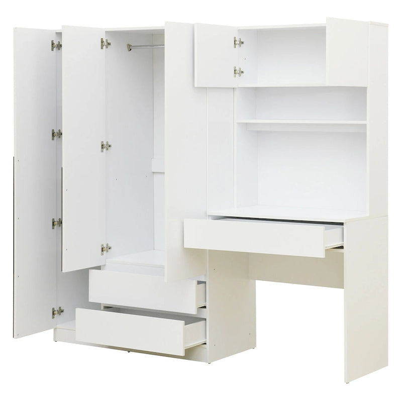 3-Door Wooden Storage Desk Wardrobe for Bedroom with Shelves and 3 Drawers