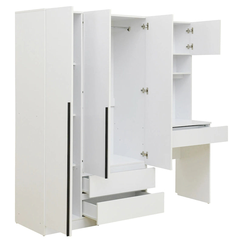 3-Door Wooden Storage Desk Wardrobe for Bedroom with Shelves and 3 Drawers