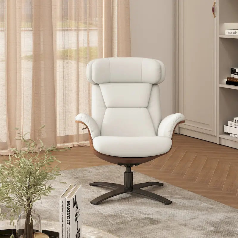 Jovan 31.5 Curved Wood Genuine Leather Recliner Lounge Chair