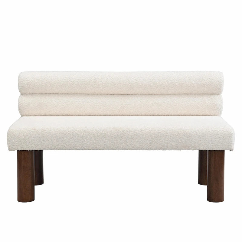 Boucle Fabric Dining Bench - Rubber Wood Legs