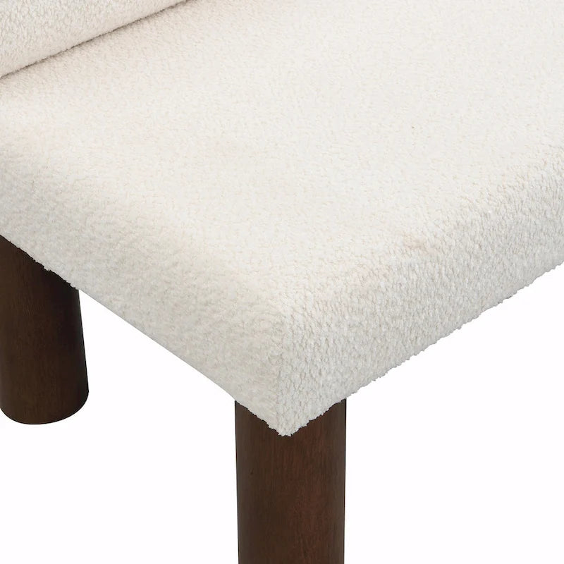 Boucle Fabric Dining Bench - Rubber Wood Legs