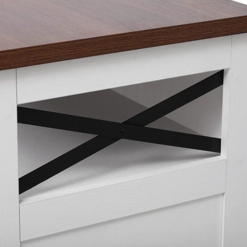 Farmhouse 46.5 Kitchen Island with Power Outlet, Rolling Kitchen Cart on Wheels with Drop Leaf