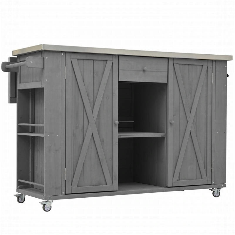 52.25 Outdoor Kitchen Island with Stainless Steel Top, Ample Storage Space, Towel and Spice Racks and a Bottle Opener