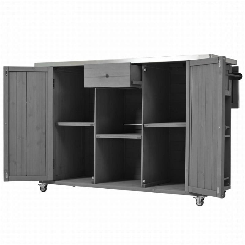 52.25 Outdoor Kitchen Island with Stainless Steel Top, Ample Storage Space, Towel and Spice Racks and a Bottle Opener