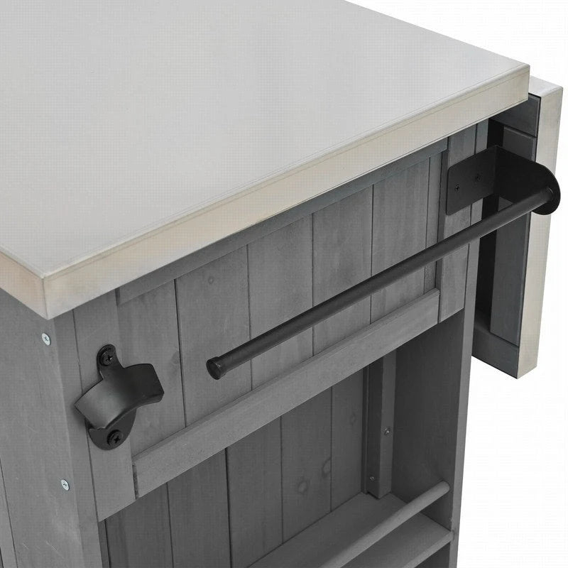 52.25 Outdoor Kitchen Island with Stainless Steel Top, Ample Storage Space, Towel and Spice Racks and a Bottle Opener