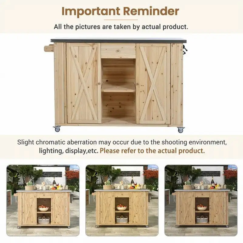 52.25 Outdoor Kitchen Island with Stainless Steel Top, Ample Storage Space, Towel and Spice Racks and a Bottle Opener