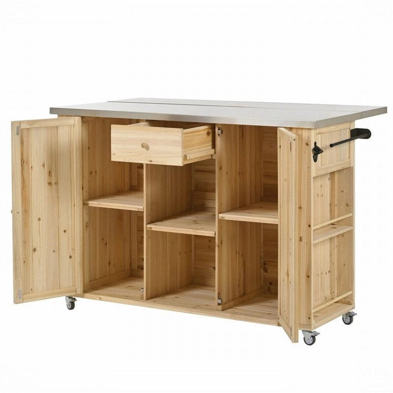 52.25 Outdoor Kitchen Island with Stainless Steel Top, Ample Storage Space, Towel and Spice Racks and a Bottle Opener